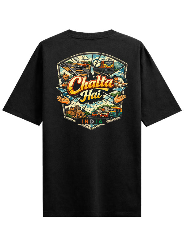 Chalta Hai Black Oversized T-shirts