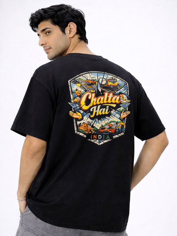 Chalta Hai Black Oversized T-shirts