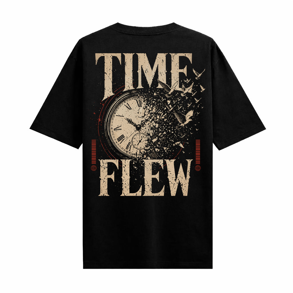 Time Flew Black Oversized T-shirts