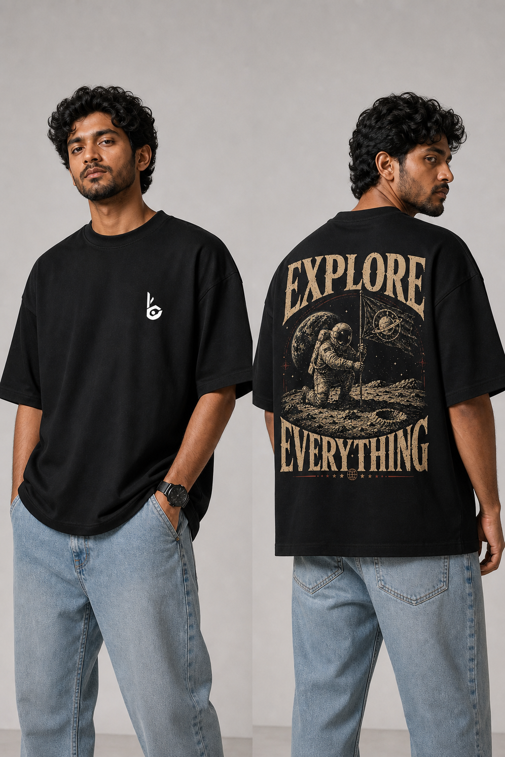 Explore Everything Black Oversized T-shirts