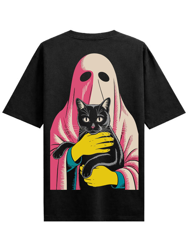 Ghost Cat Black Oversized T-shirts