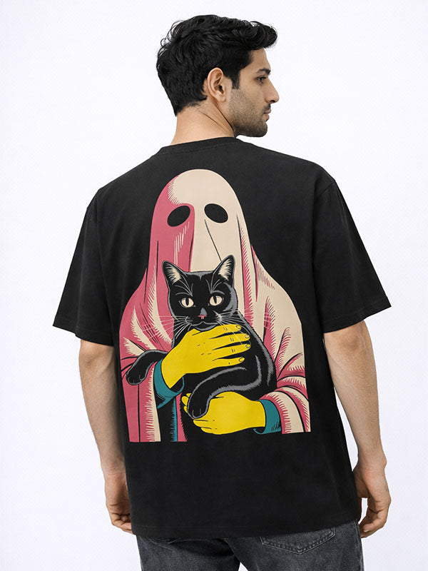 Ghost Cat Black Oversized T-shirts