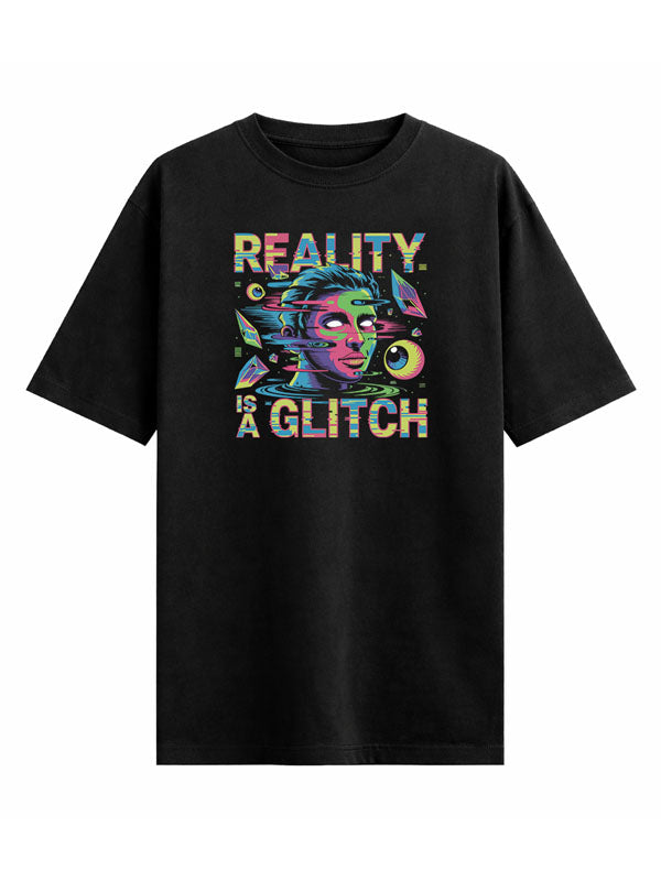 Glitch Black Oversized T-shirts