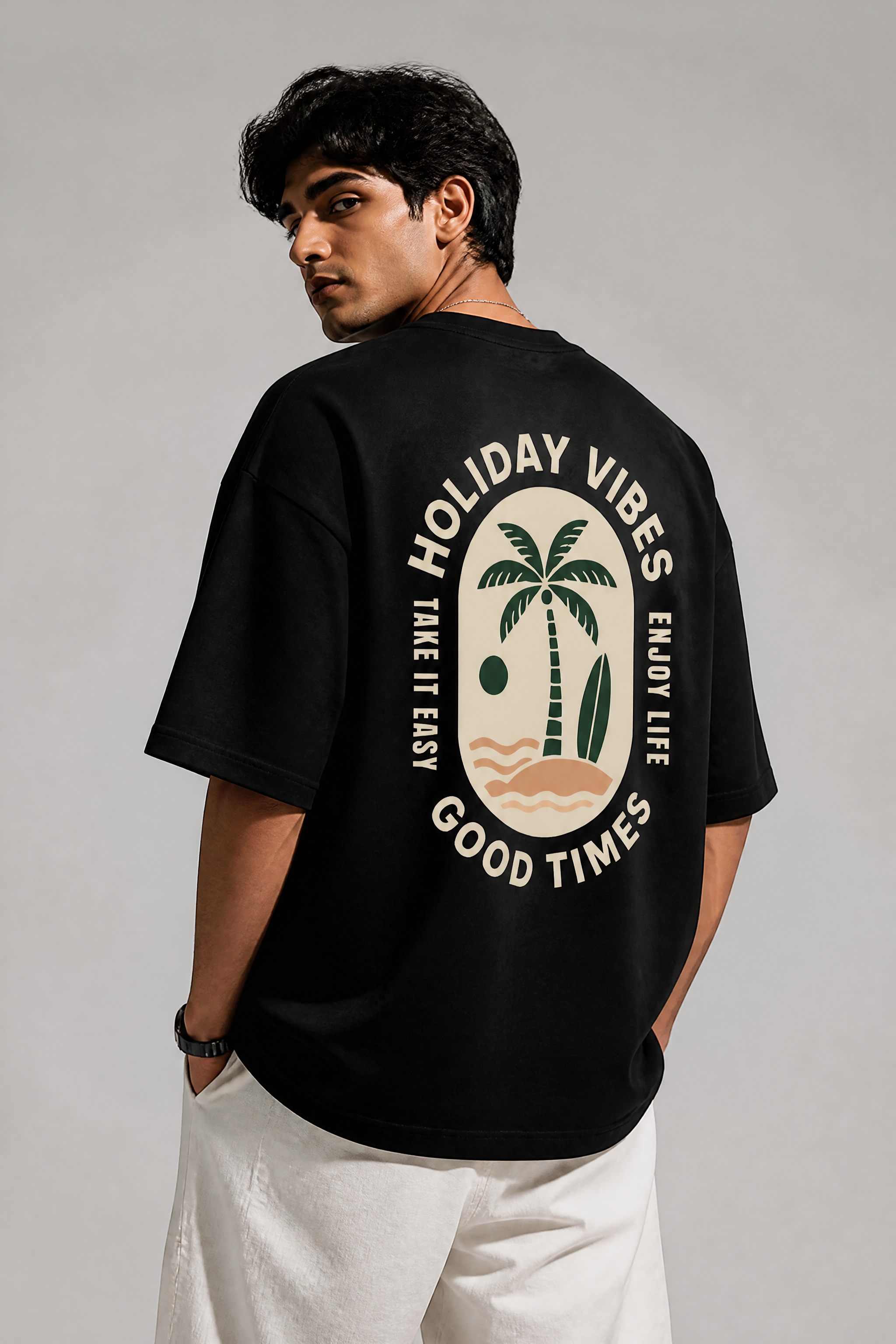 Holiday Vibes Black Oversized T-shirts