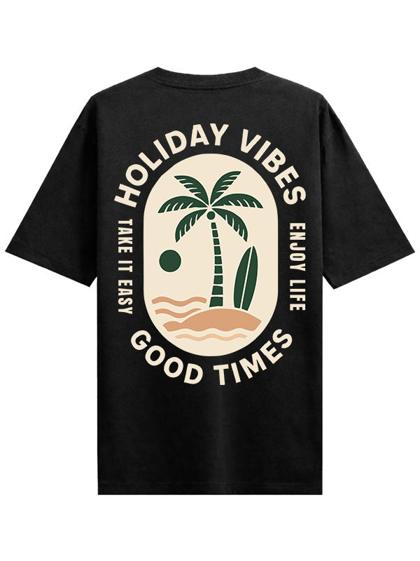 Holiday Vibes Black Oversized T-shirts