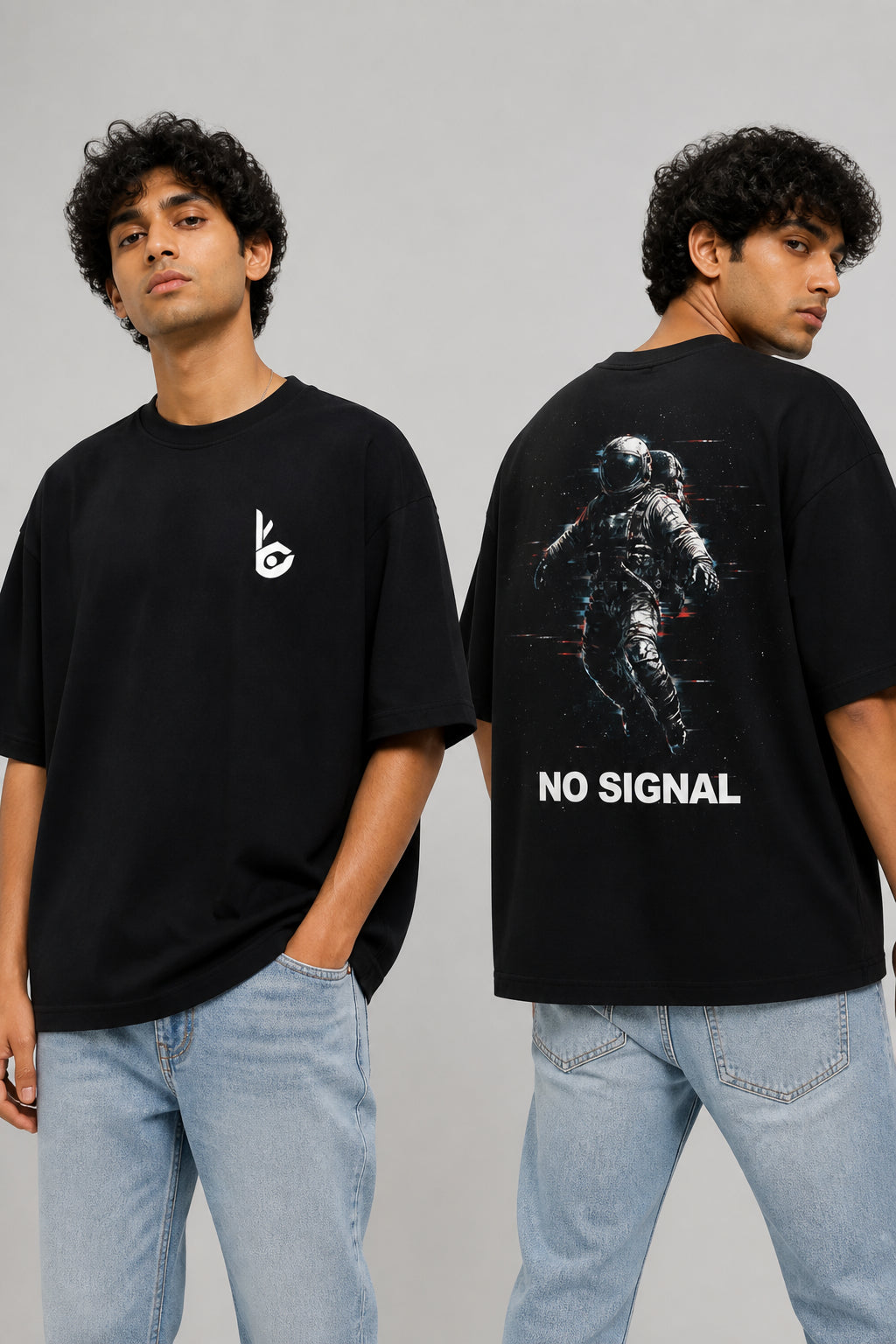 No Signal Black Oversized T-shirts