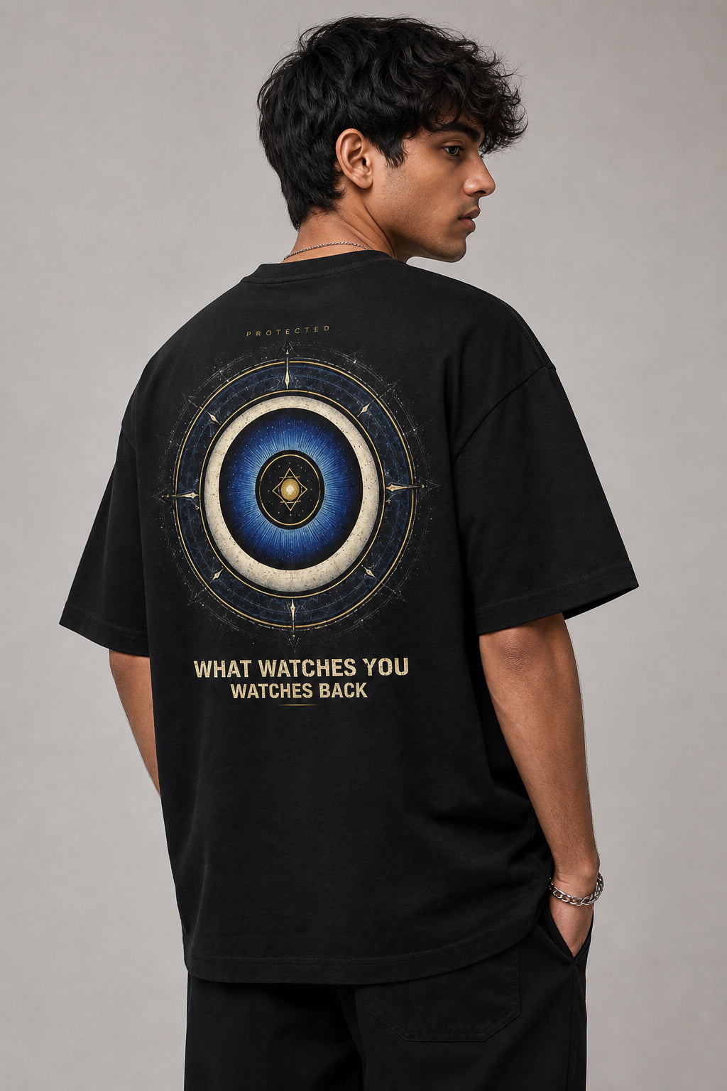 Evil eye back Black Oversized T-shirts