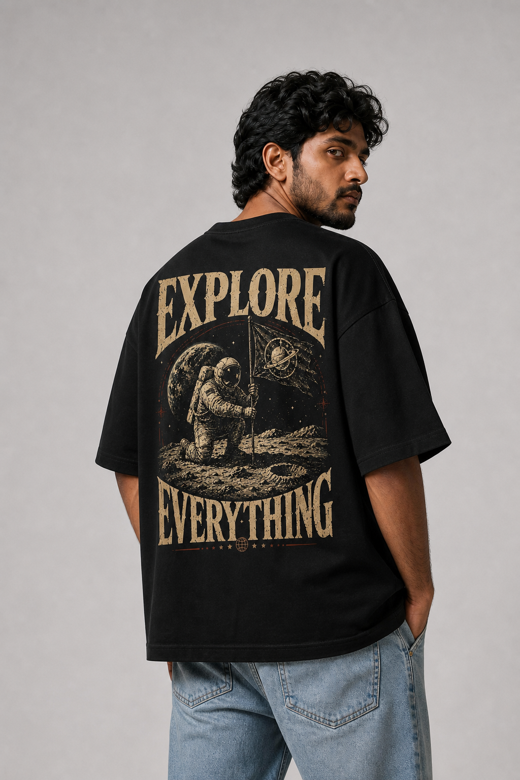 Explore Everything Black Oversized T-shirts