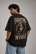 Fighting Myself Black Oversized T-shirts