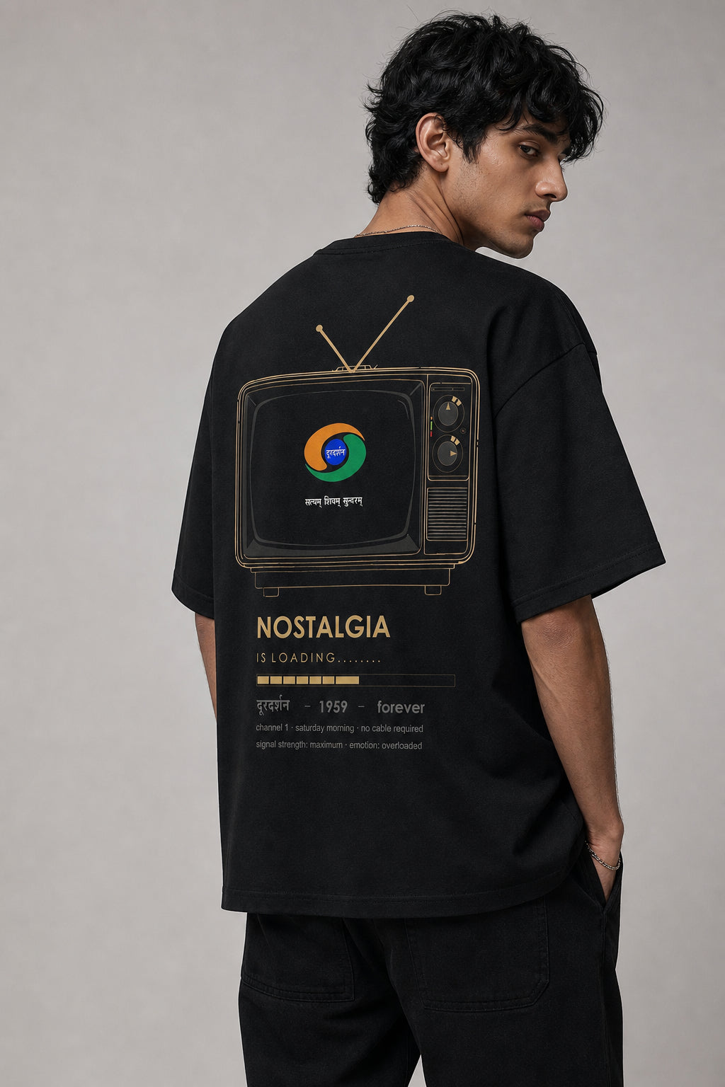 Doordarshan Black Oversized T-shirts