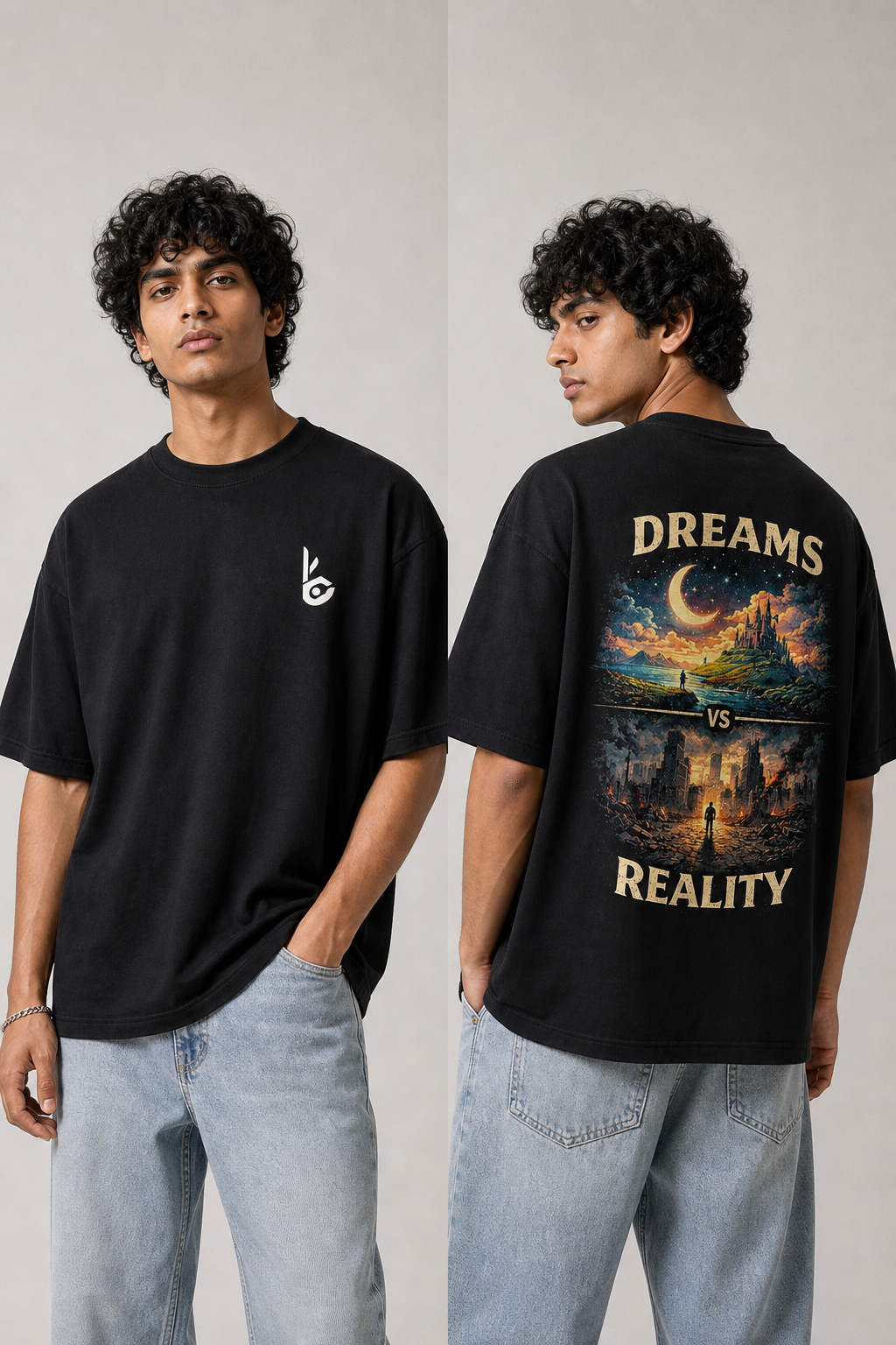 Dream vs Reality Black Oversized T-shirts