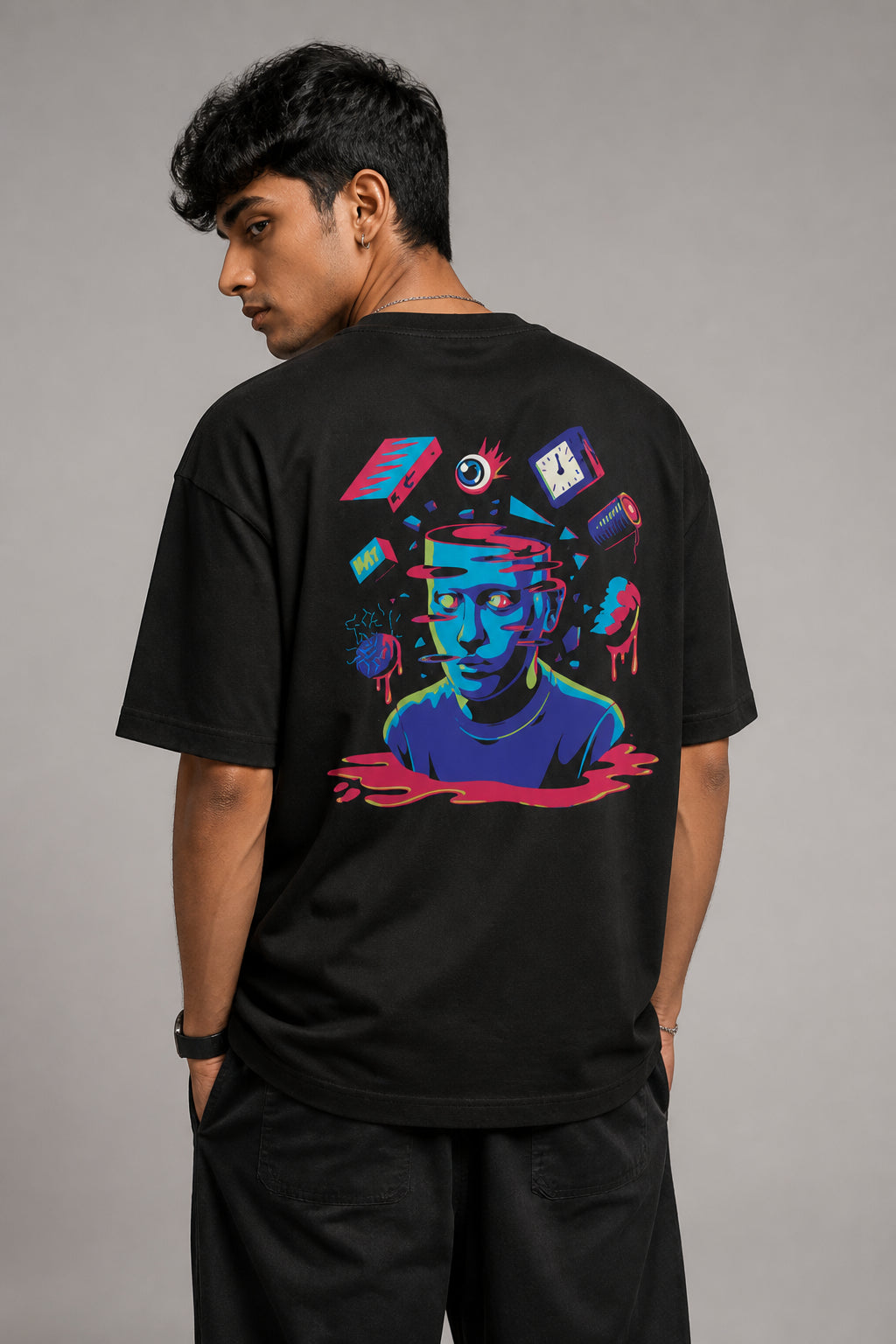 Mindgame + Glitch Black Oversized T-shirts