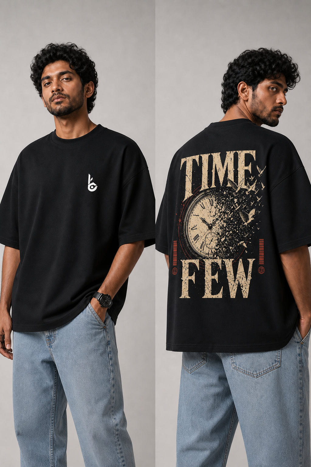 Time Flew Black Oversized T-shirts