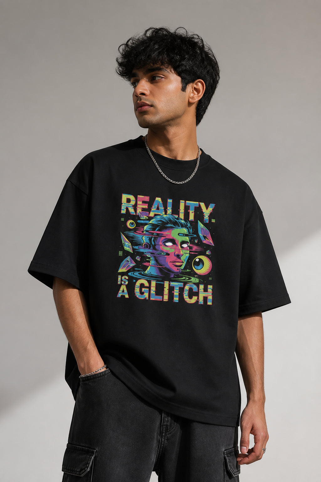 Glitch Black Oversized T-shirts