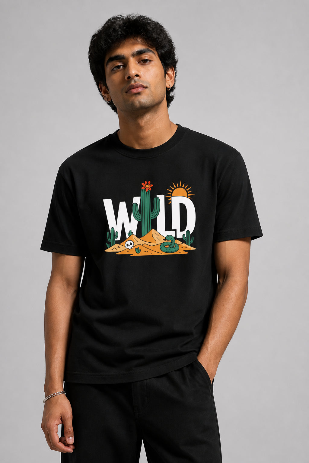 Wild Regular Size Black T-shirts