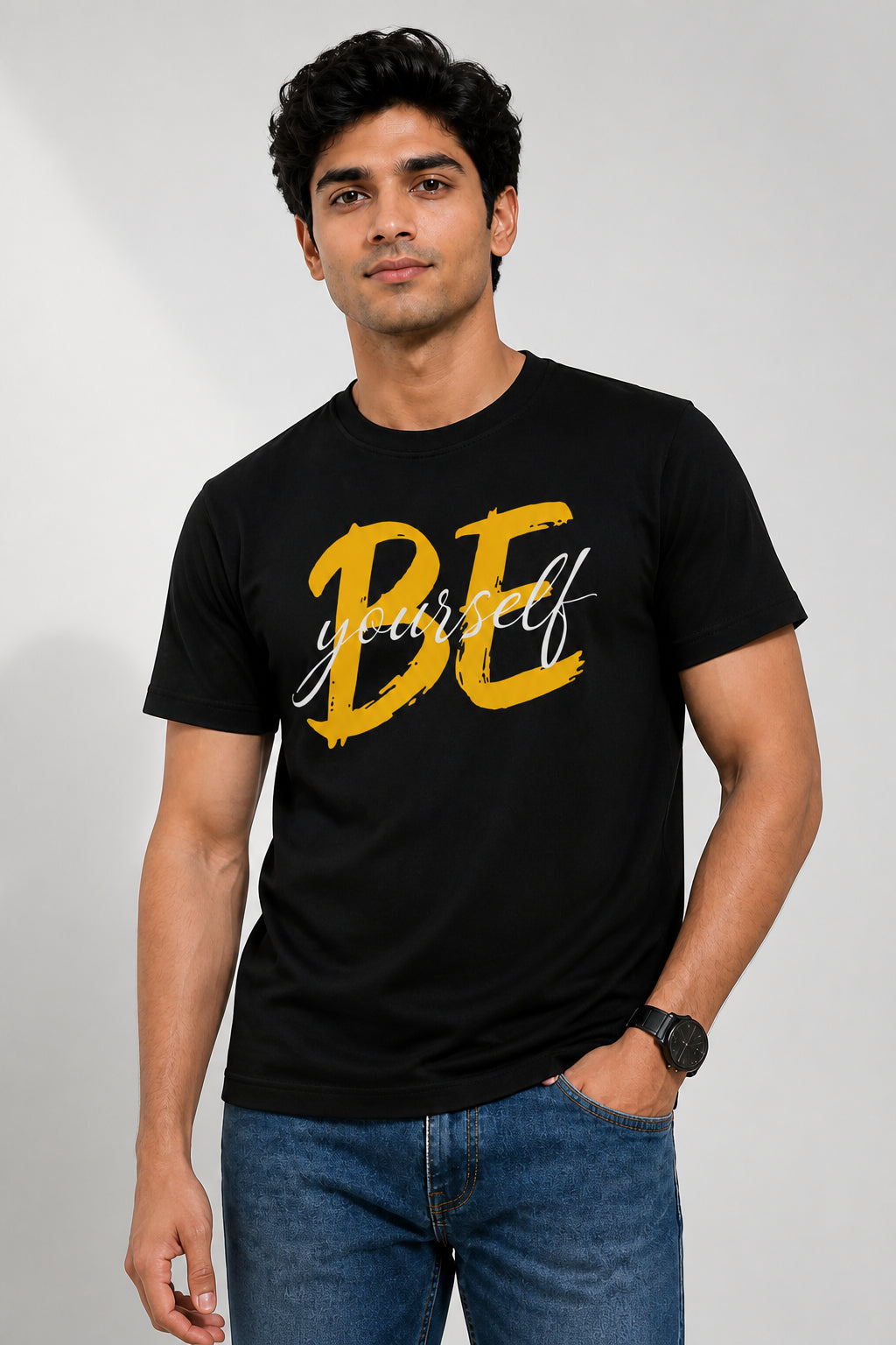 Be Yourself Regular Size Black T-shirts