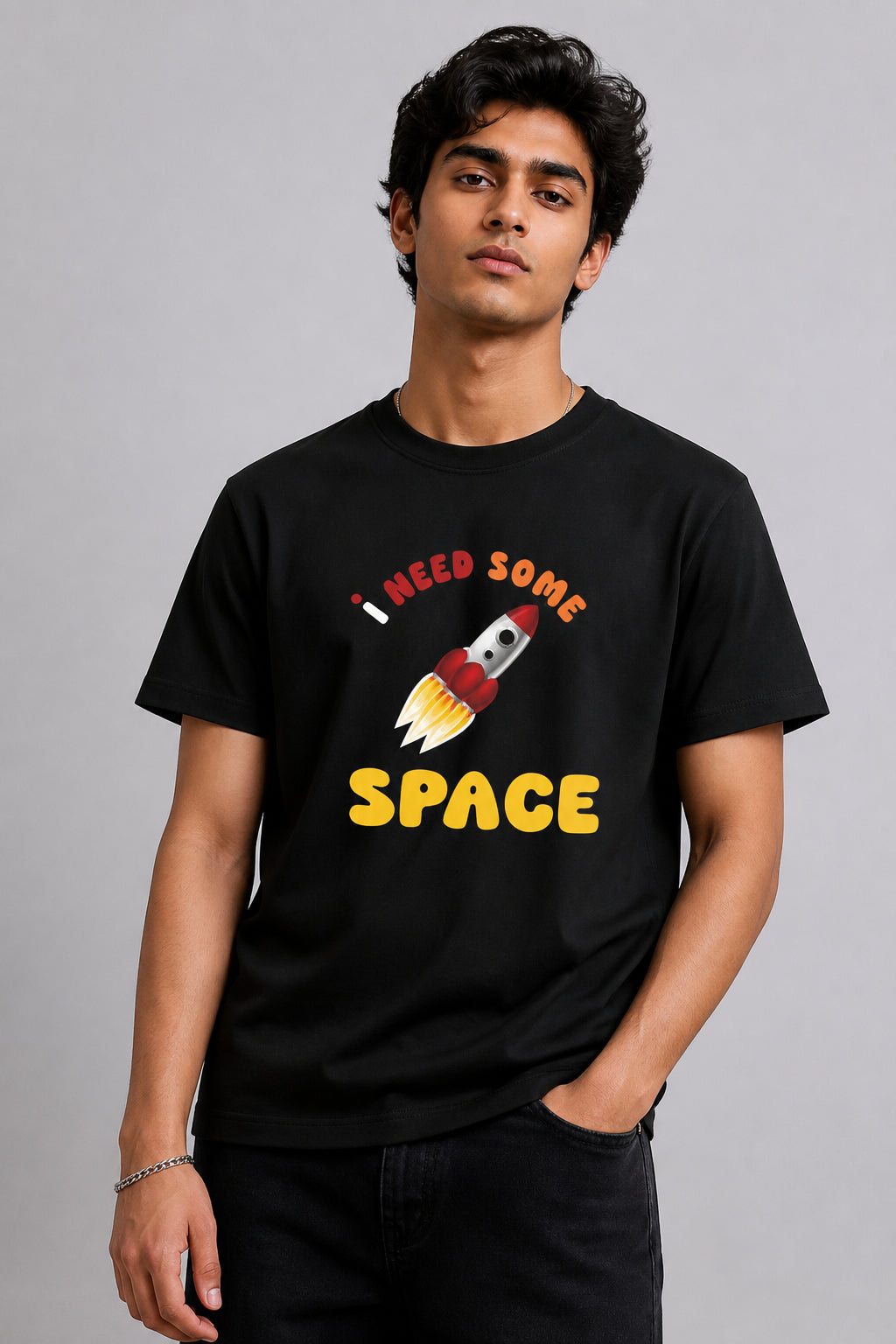 Space Regular Size Black T-shirts