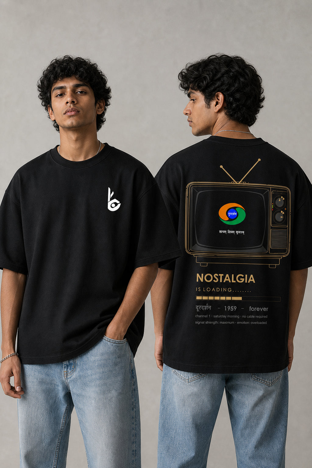 Doordarshan Black Oversized T-shirts