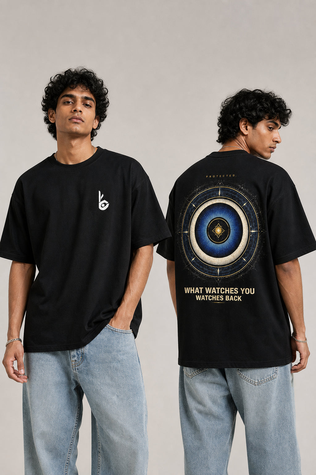Evil eye back Black Oversized T-shirts