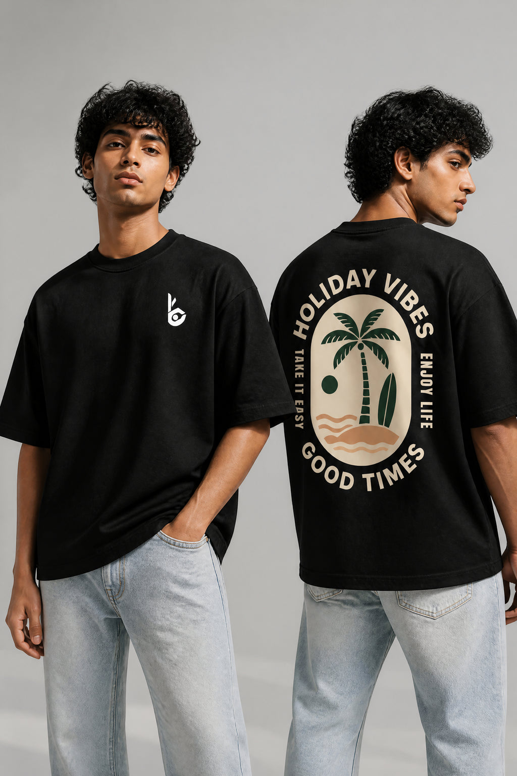 Holiday Vibes Black Oversized T-shirts