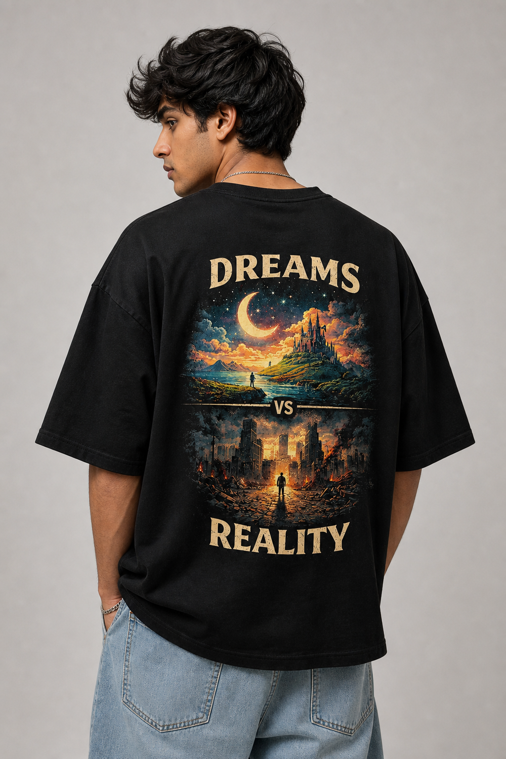 Dream vs Reality Black Oversized T-shirts