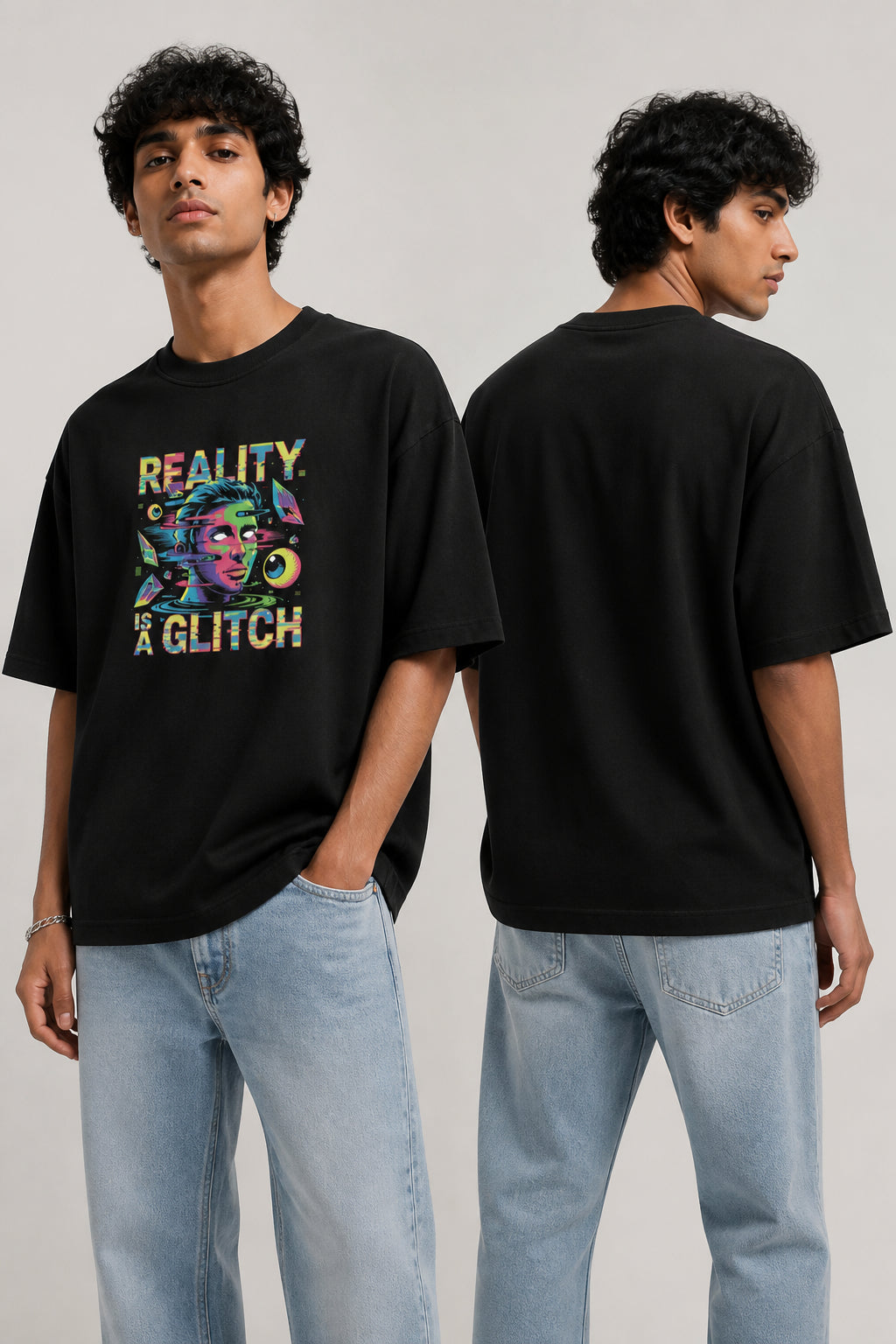 Glitch Black Oversized T-shirts
