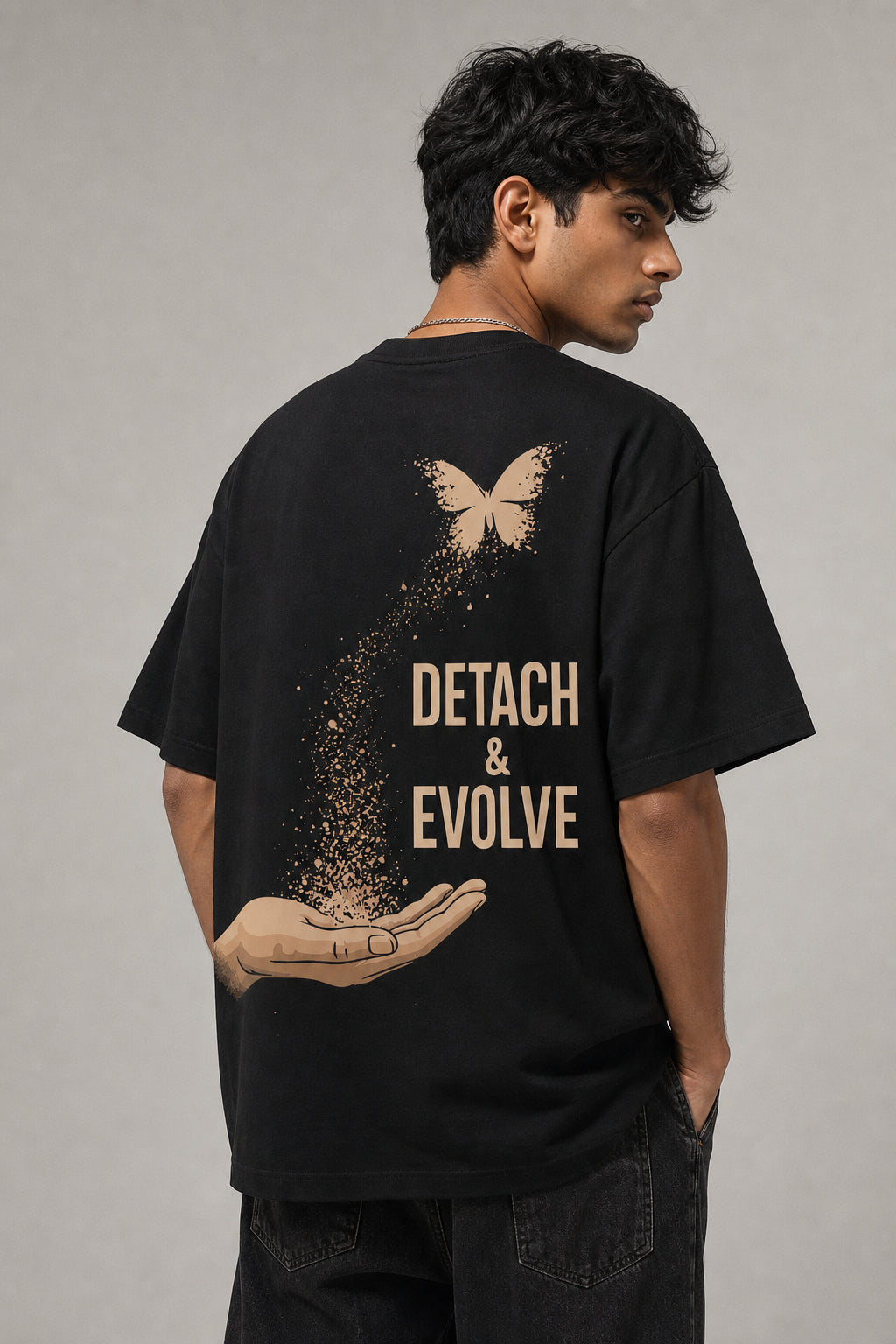 Detach & Evolve Black Oversized T-shirts
