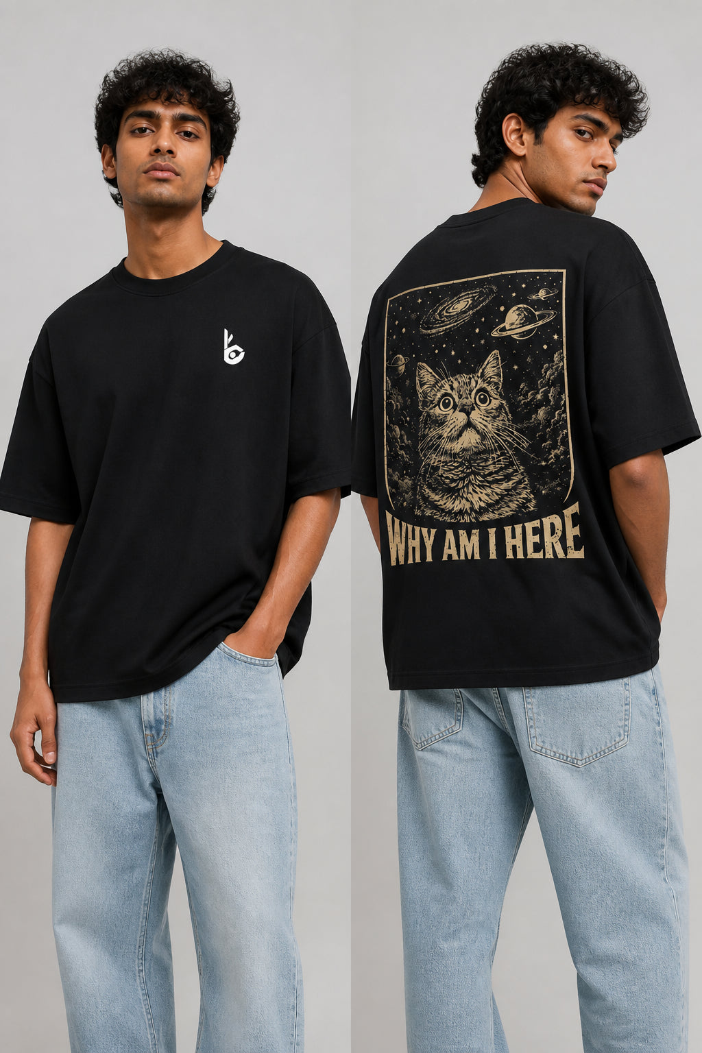 Pussy Cat Black Oversized T-shirts