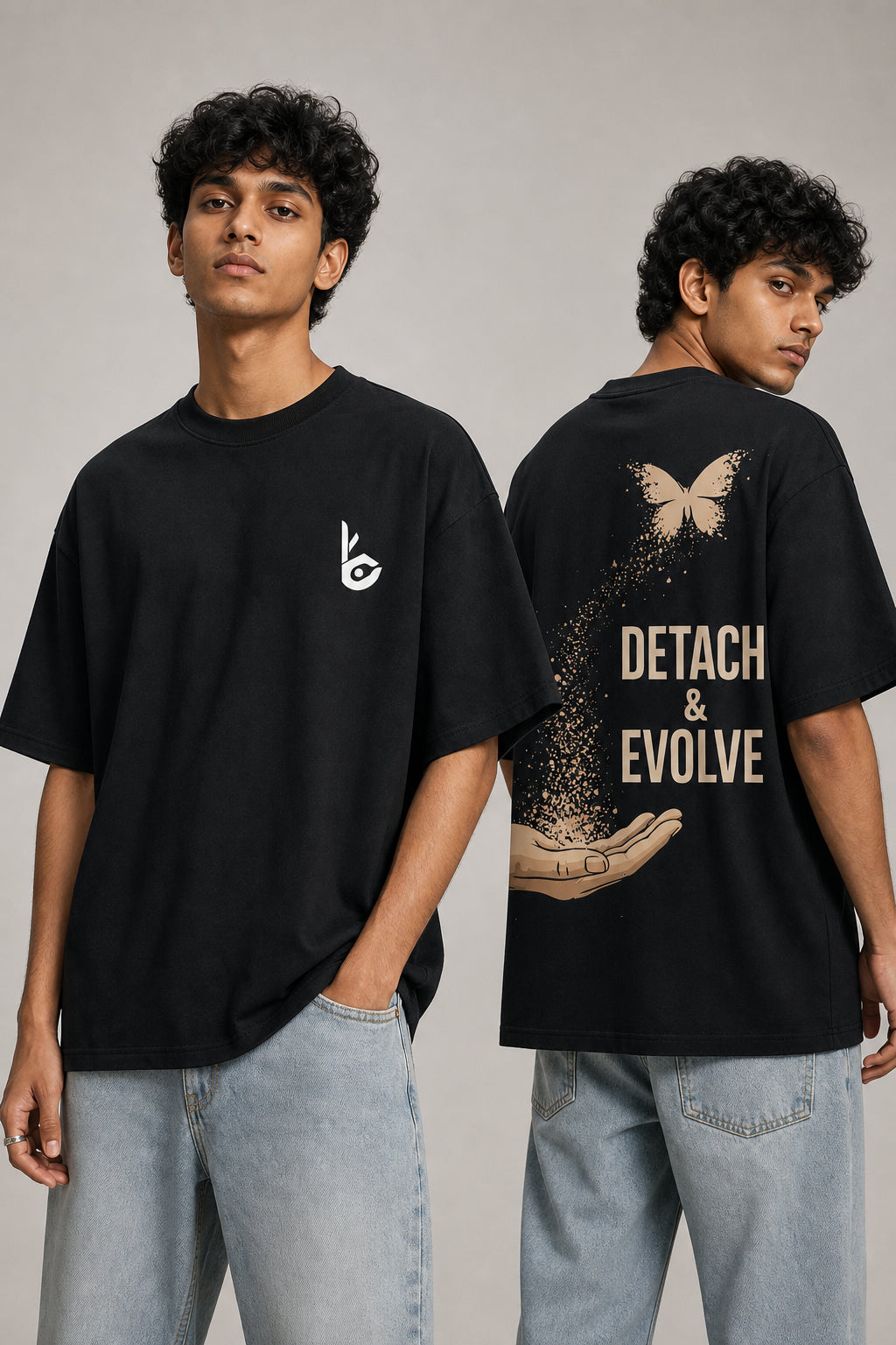 Detach & Evolve Black Oversized T-shirts