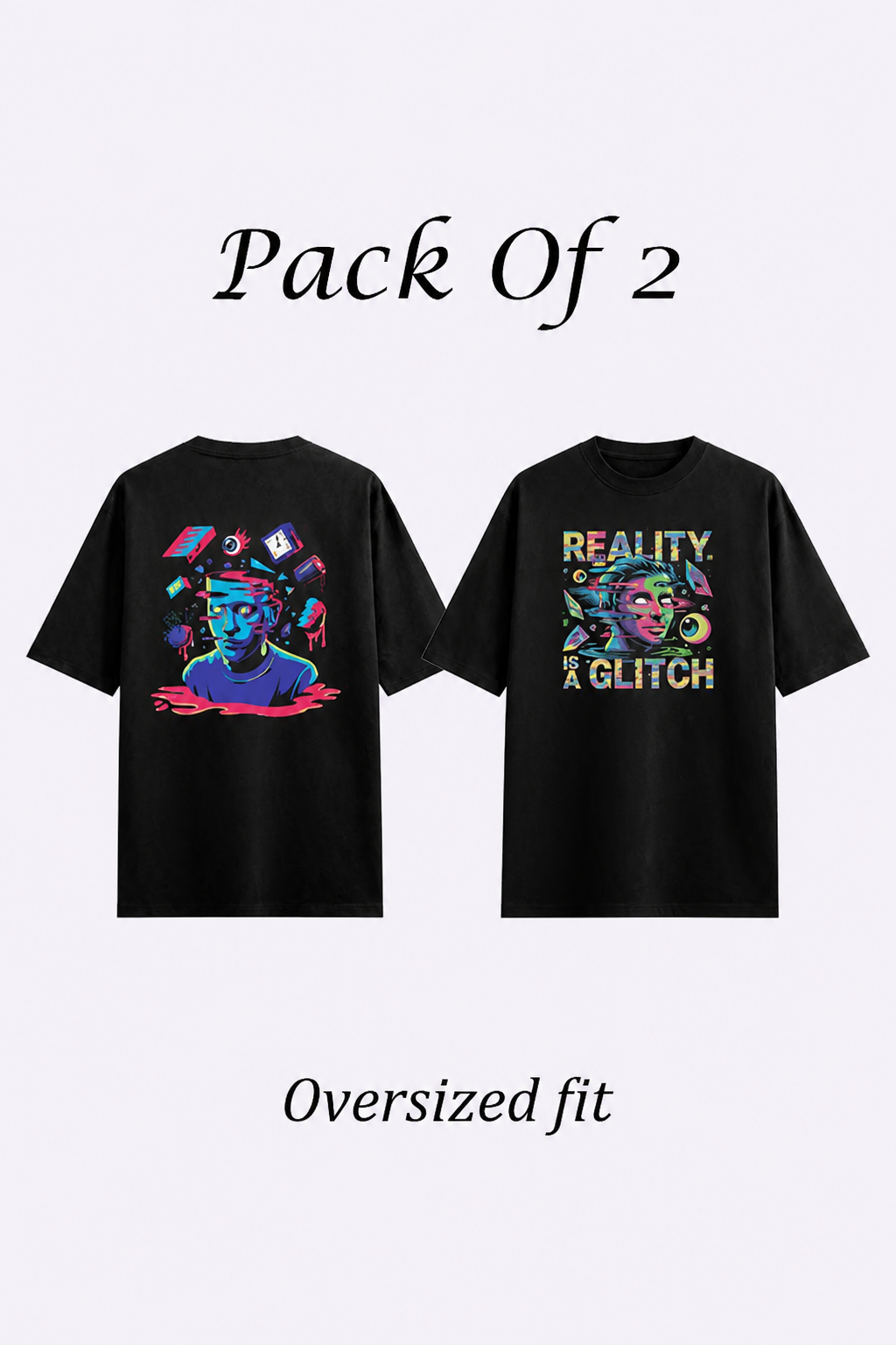 Mindgame + Glitch Black Oversized T-shirts