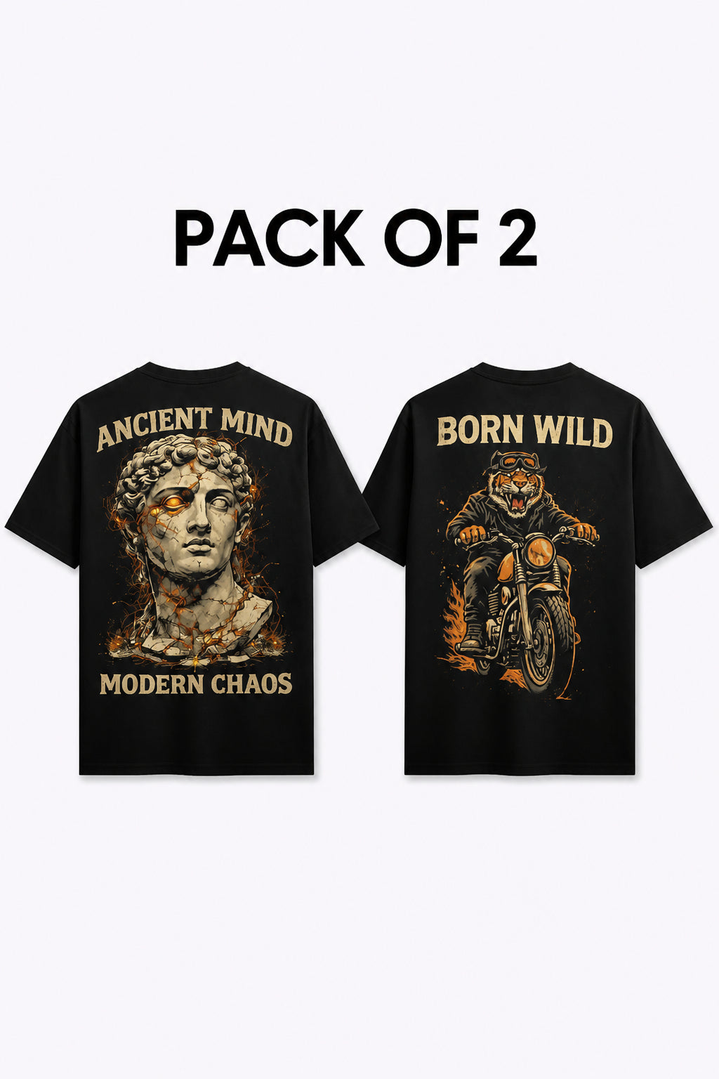 Ancient + Born wild Black Oversized T-shirts