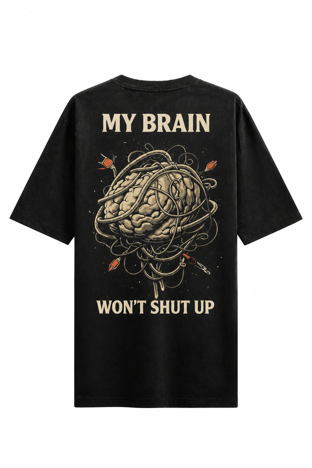 Skull + Brain Black Oversized T-shirts