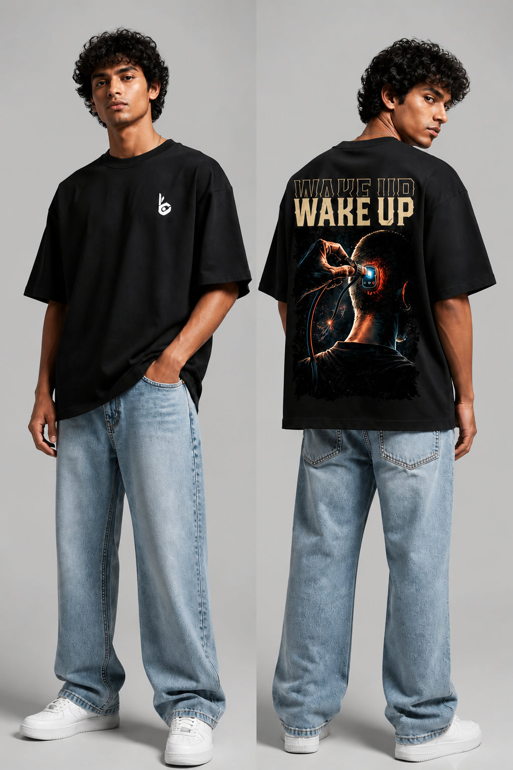 Wake Up Black Oversized T-shirts