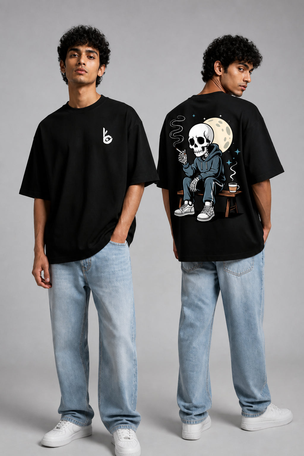 Skull Cigarette Black Oversized T-shirts